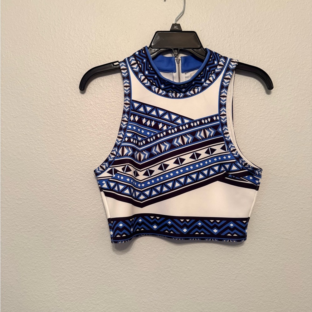 Jealous Tomato Blue and White Patterned Crop Top and A Line Skirt Set